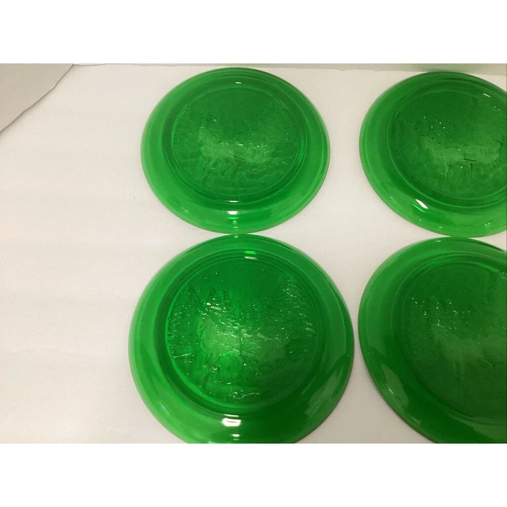 arcoroc sleigh ride salad dessert green glass plate 7.5” set of 4